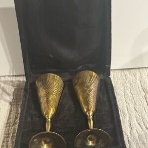 Vintage Gatco Solid Brass Elegant Gold Goblet Set in Black Velvet Case